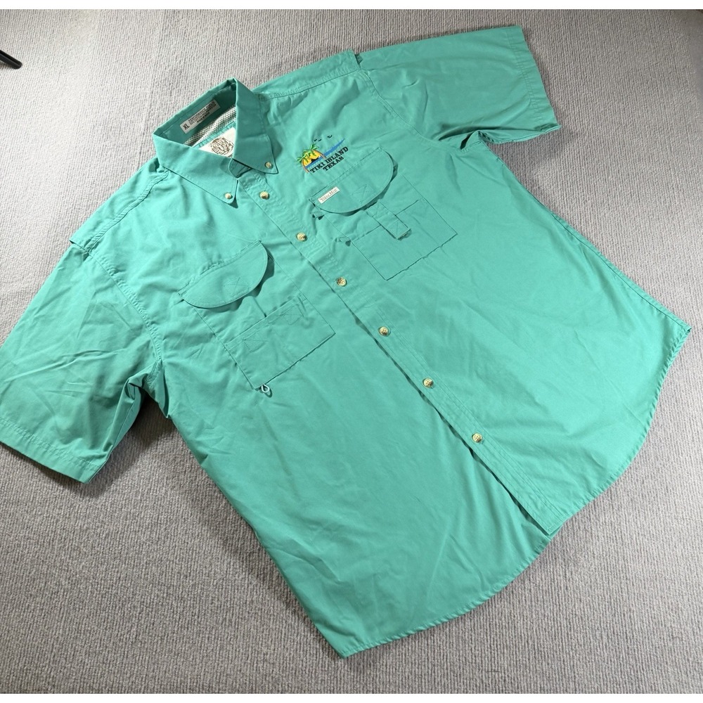 Tiger Hill‎ Tiki Island Galveston Texas Poplin Performance Shirt XL Teal
